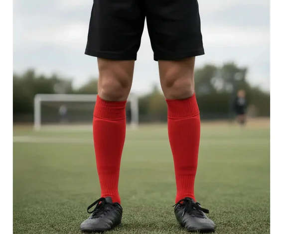 Meias de futebol infantis Lisa - vermelhas para adultos 6-8