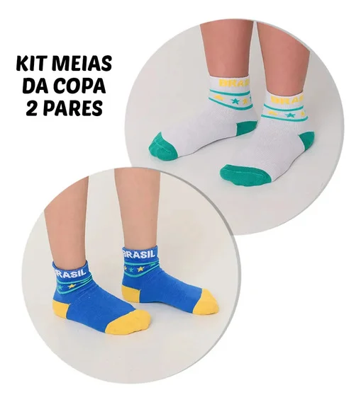 Kit 2pares Meias Meninos Brasil Copa Escolar Futebol Criança A…