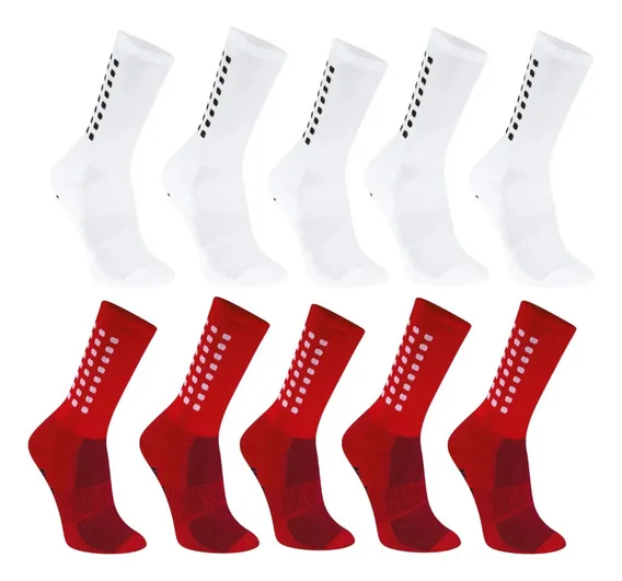 Kit 10 Meias Antiderrapante Masculino Futebol Academia Cross Branco/vermelho 38ao43
