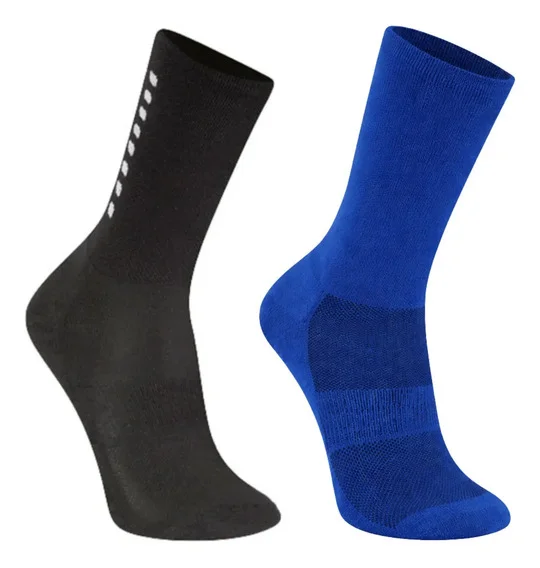 Kit 2 Meias Antiderrapante Esportiva Poliamida Treino Gym Preto/azul G