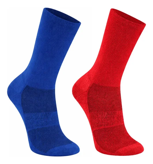 Kit 2 Meias Antiderrapante Esportiva Poliamida Treino Gym Vermelho/azul G