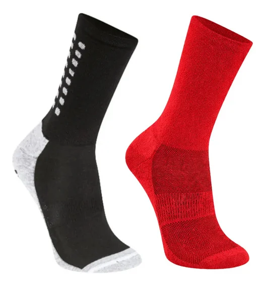 Kit 2 Meias Antiderrapante Esportiva Poliamida Treino Gym Cinza/vermelho G