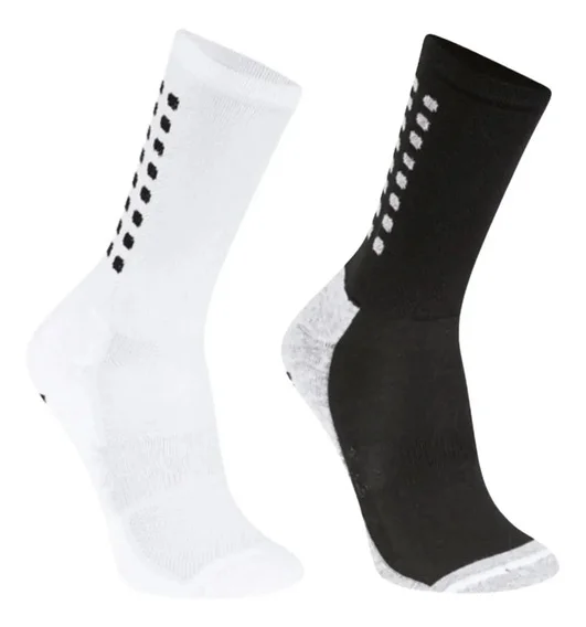 Kit 2 Meias Antiderrapante Esportiva Poliamida Treino Gym Branco/cinza G