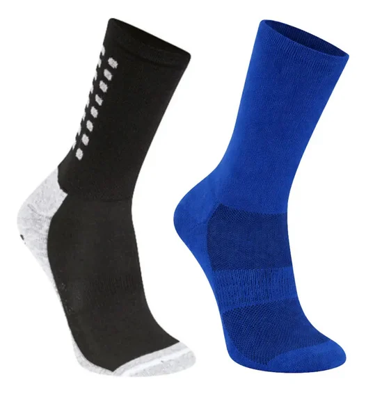 Kit 2 Meias Antiderrapante Esportiva Poliamida Treino Gym Cinza/azul G