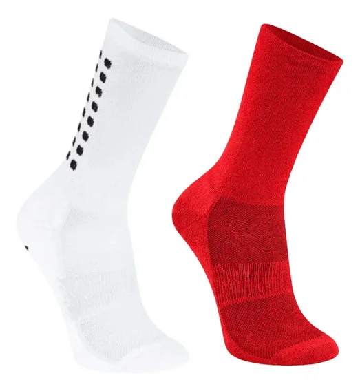Kit 2 Meias Antiderrapante Esportiva Poliamida Treino Gym Branco/vermelho G