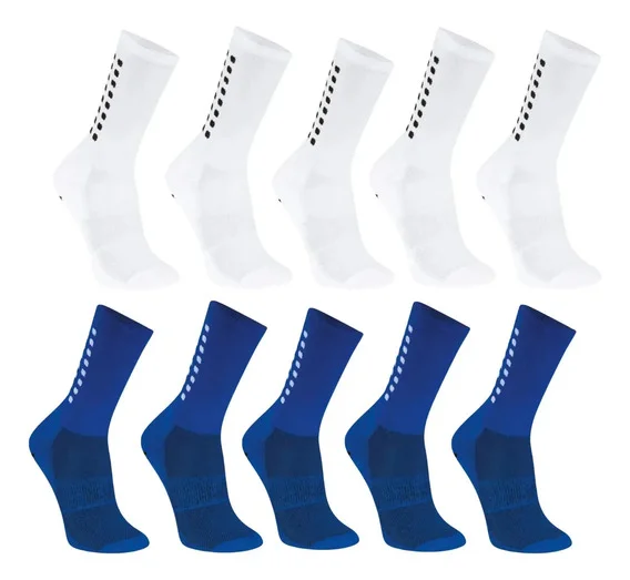 Kit 10 Meias Masculina Antiderrapante Futebol Poliamida Branco/azul 38ao43