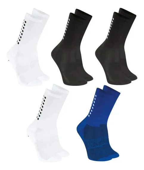 Kit 5 Meias Antiderrapante Futebol Academia Meia Masculina Branco/preto/azul Liso 38ao43