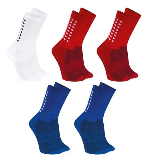 Kit 5 Meias Antiderrapante Futebol Academia Meia Masculina Vermelho/azul/branco 38ao43