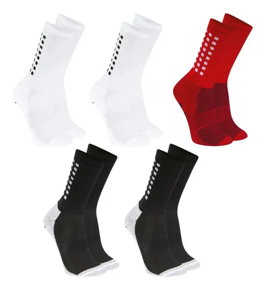 Kit 5 Meias Antiderrapante Futebol Academia Meia Masculina Branco/mescla/vermelho 38ao43
