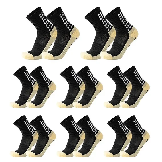 Kit Com 8 Pares Meia De Compressão Antiderrapante Esportiva Futebol Treino Preto