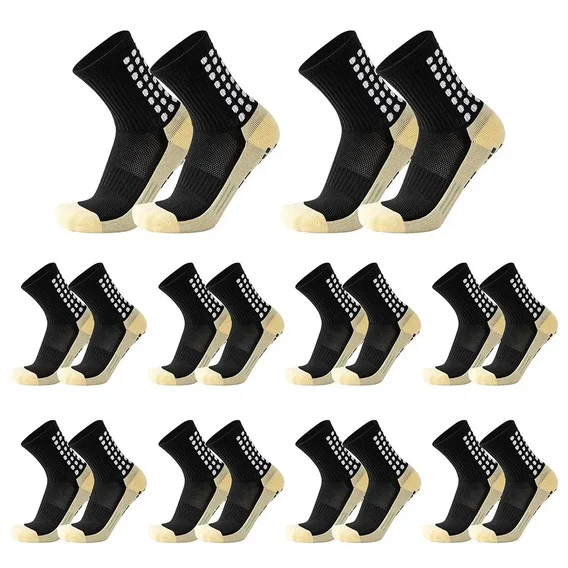 Kit Com 10 Pares Meia De Compressão Antiderrapante Esportiva Futebol Treino Preto