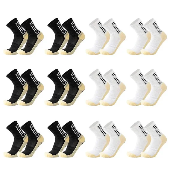 Kit Com 12 Pares Meia De Compressão Antiderrapante Esportiva Futebol Treino Preto e branco misturados