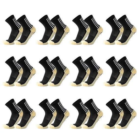 Kit Com 12 Pares Meia De Compressão Antiderrapante Esportiva Futebol Treino Preto