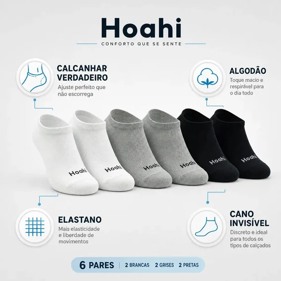 Kit 12 Pares de Meias Masculinas e Femininas Cano Invisível Co…